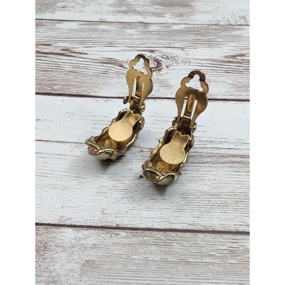 Vintage Clip On Earrings - 1" Half Hoop Yellow & Cream - Picture 9 of 10